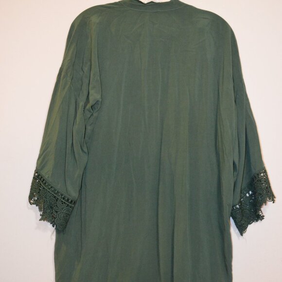Home wear Wrap Rob Dark Green Lace Bottoms and Sleeves Embroidered A Cardigan M - Picture 2 of 8